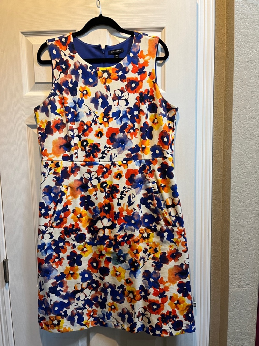 Lands' End Sleeveless Floral Dress in Blue, Orange & Yellow